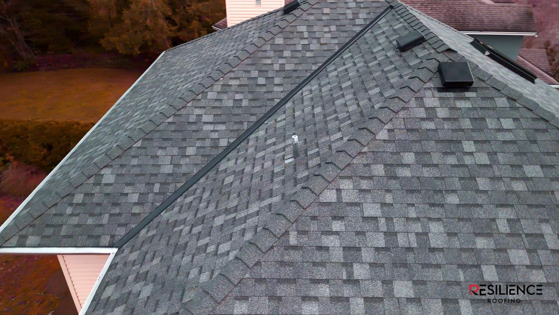 Roof-closeup of Asphalt laminate shingle roofing system by Resilience roofing in Vancouver BC. Laminate shingles are GAF. Installed by Resilience roofing, contractor in vancouver